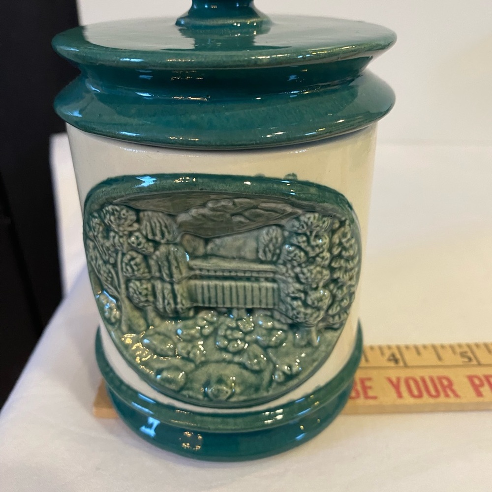 Vintage Hersey 1981 3pc Green White Glazed Ceramic Handcrafted Creamer Sugar Set - Picture 12 of 16